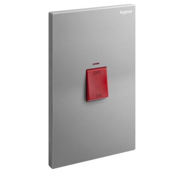 Galion - 2 gangs vertical double pole 45A switch with red power indicator - Dark Silver image 1