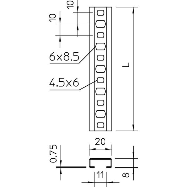 CL2008BP2000FS Profile rail perforated, slot 11mm 2000x20x8 image 2