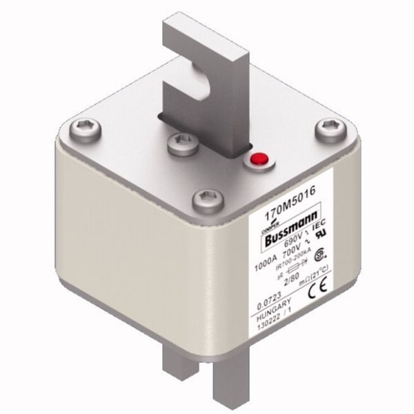 Fuse-link, high speed, 1000 A, AC 690 V, DIN 2, 61 x 61 x 108 mm, aR, DIN, IEC, single indicator, 80 mm centres image 3