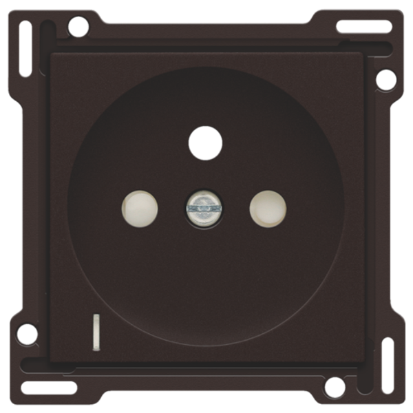 Finishing set with transparent lens for socket outlet with voltage indication, pin earthing and shutters, flush-mounting depth of 28.5mm, dark brown coated image 1