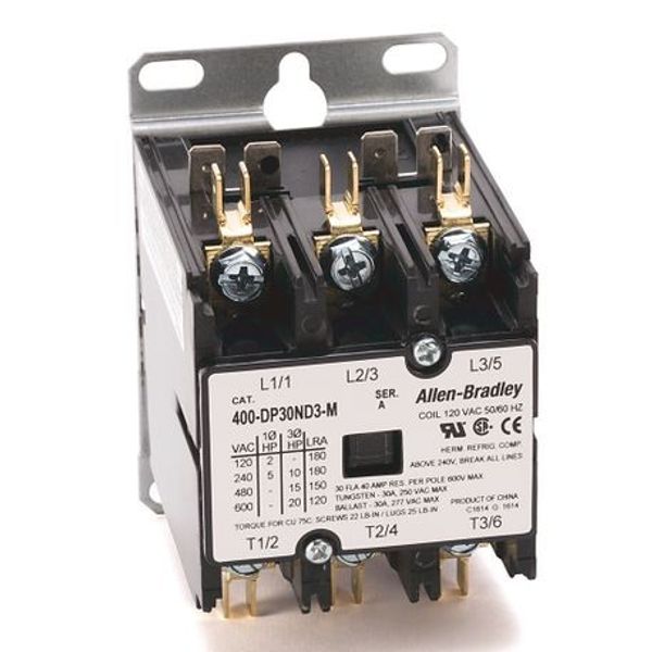 Allen-Bradley, 400 Definite Purpose Contactor, 30A, 120V 50/60Hz, 3 Poles image 1