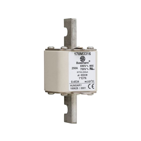 Fuse-link, high speed, 250 A, AC 690 V, compact size 1, 45 x 59 x 102 mm, aR, IEC, UL, visual indicator image 3