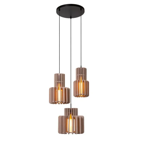 Lucide ROLLO - Hanging lamp - 3xE27 - Taupe image 1