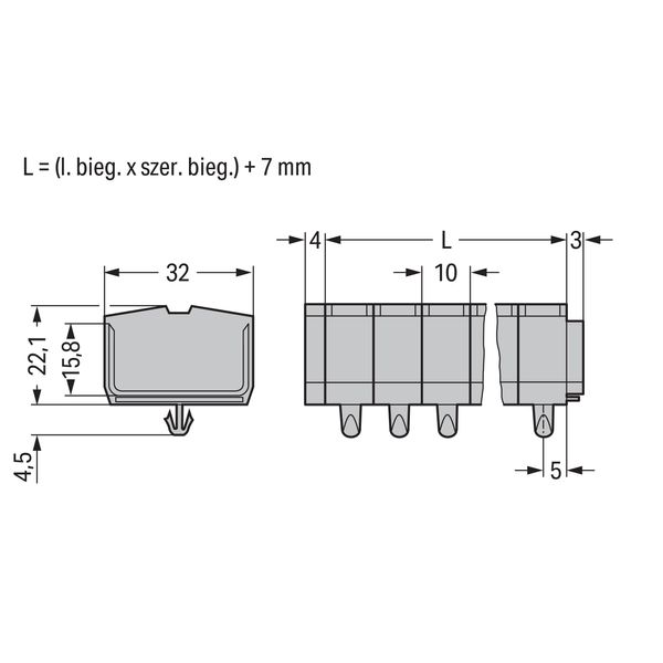 4-conductor terminal strip without push-buttons with snap-in mounting image 4