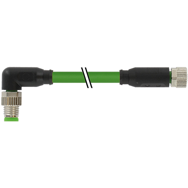 M8 male 90°/M8 fem. 0° A-cod. PUR 1x4xAWG26 shielded gn+drag-ch 2m image 1