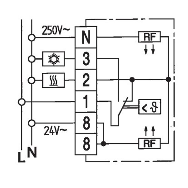 Room controller, 5-30C, AC 230V/24V, 1 changeover contact, 10/5 A for both voltages, without adjustment wheel image 4