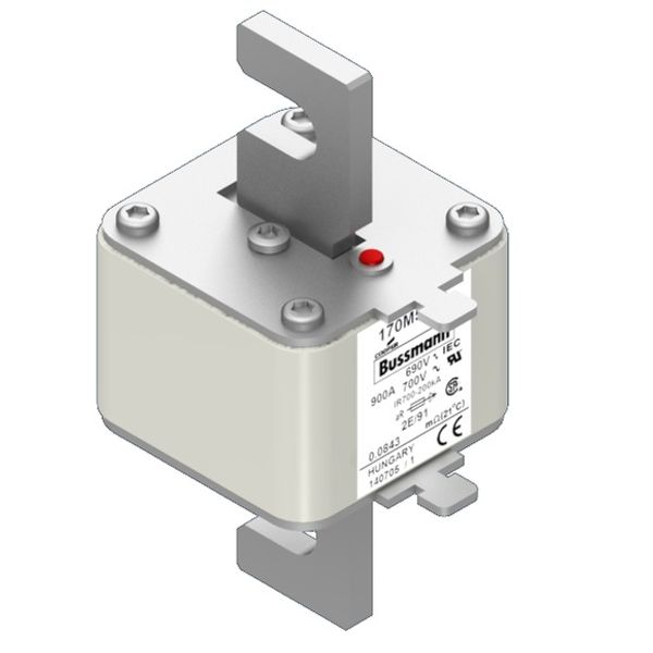 Fuse-link, high speed, 900 A, AC 690 V, size 2, 61 x 61 x 126 mm, aR, IEC, single indicator image 3