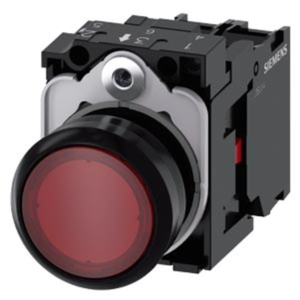 Illuminated pushbutton, 22 mm, round, plastic, red, pushbutton, flat, momentary contact type, with  3SU1102-0AB20-1CA0-Z X90 image 1