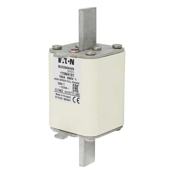 Fuse-link, high speed, 160 A, AC 690 V, DIN 1, 52 x 66 x 135 mm, gR, DIN, IEC, single indicator image 6