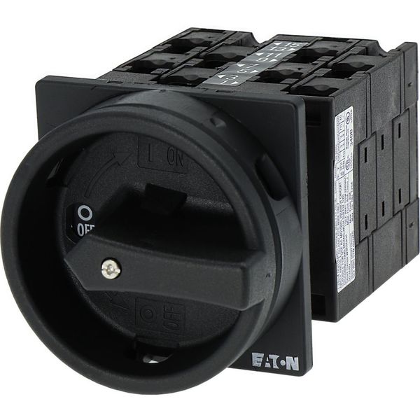 Main switch, T3, 32 A, flush mounting, 4 contact unit(s), 6 pole, 1 N/O, 1 N/C, STOP function, With black rotary handle and locking ring, Lockable in image 19