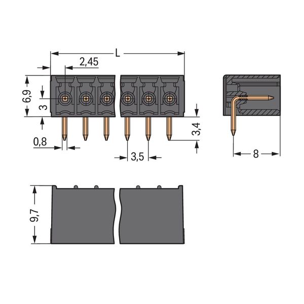 THT male header 0.8 x 0.8 mm solder pin angled black image 1