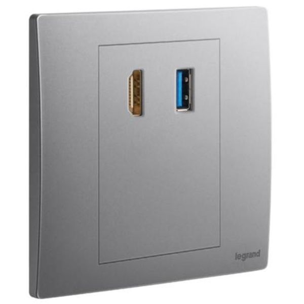 Mallia Senses - HDMI socket outlet with USB A data socket transfer - Dark Silver image 1