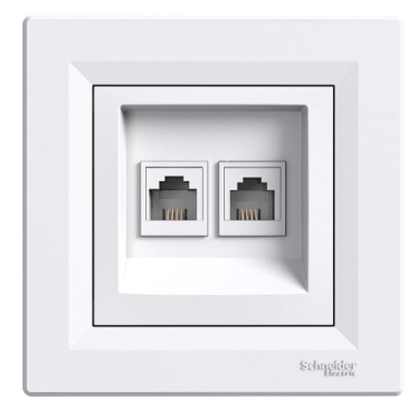 Asfora, double telephone socket, RJ11, white image 2