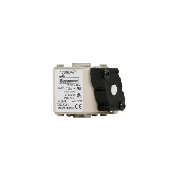 Fuse-link, high speed, 500 A, AC 690 V, compact size 1, aR, IEC, UL, single indicator image 8