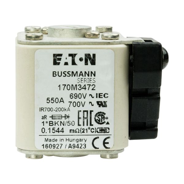 Fuse-link, high speed, 550 A, AC 690 V, compact size 1, aR, IEC, UL, single indicator image 9