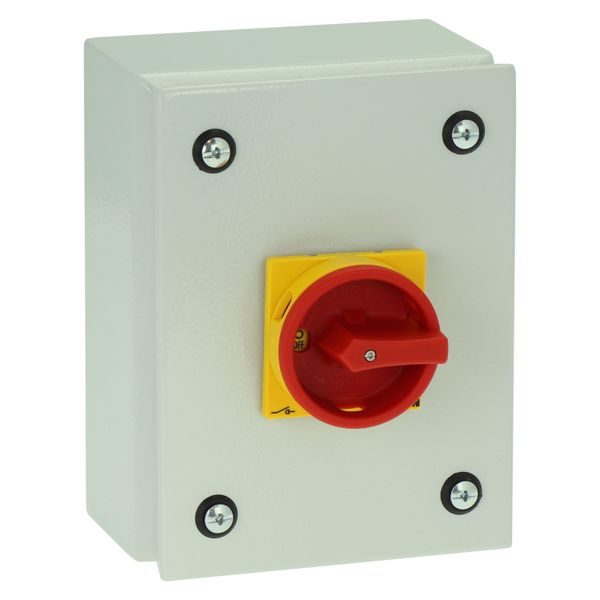 Main switch, P1, 40 A, surface mounting, 3 pole, 1 N/O, 1 N/C, Emergency switching off function, With red rotary handle and yellow locking ring, Locka image 14