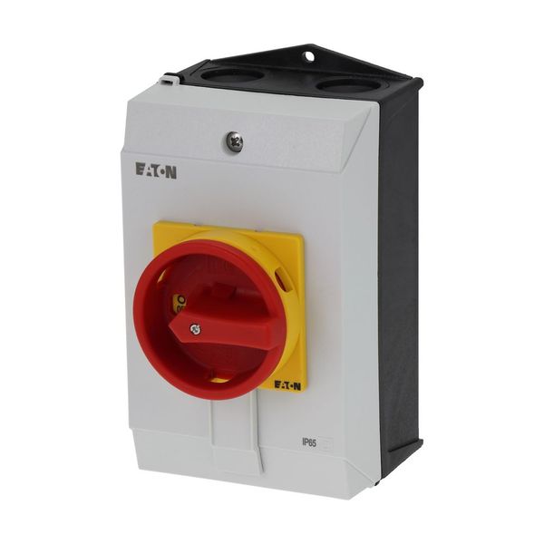 Main switch, P1, 40 A, surface mounting, 3 pole, Emergency switching off function, With red rotary handle and yellow locking ring, Lockable in the 0 ( image 6