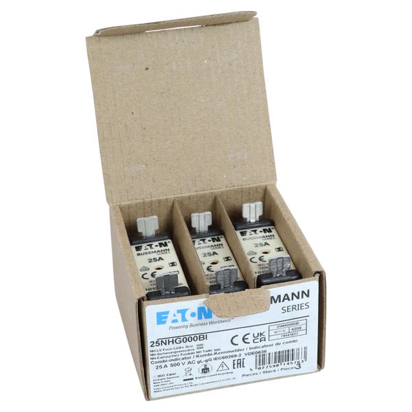 Fuse-link, LV, 25 A, AC 500 V, NH000, gL/gG, IEC, dual indicator, insulated gripping lugs image 13