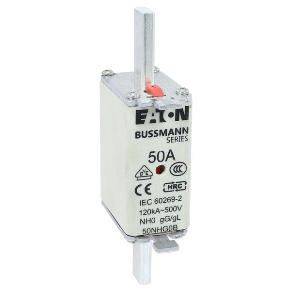 Fuse-link, LV, 50 A, AC 500 V, NH0, gL/gG, IEC, dual indicator, live gripping lugs image 7