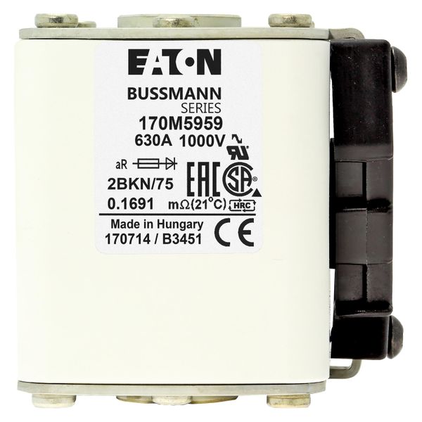 Fuse-link, high speed, 630 A, AC 1000 V, size 2, 59 x 77 x 75 mm, aR, IEC, UL, single indicator image 10