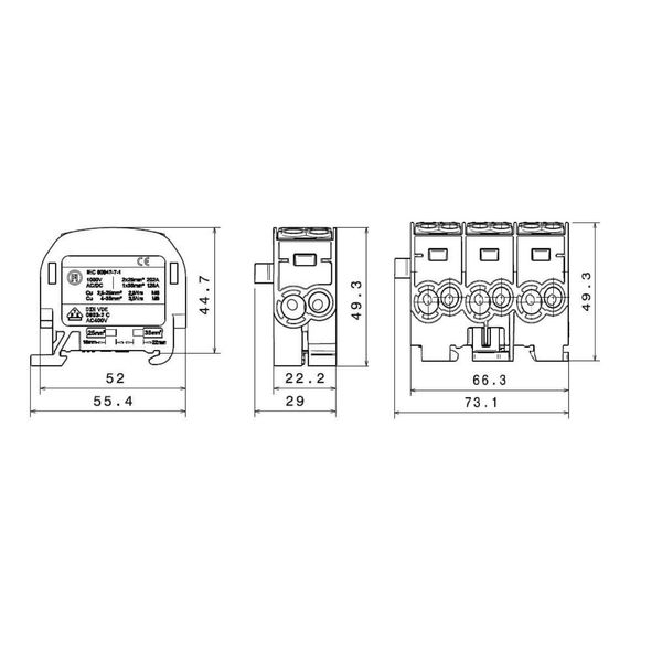 CU-Main branch terminal, 35mmý, 1-pole insulated grey image 3