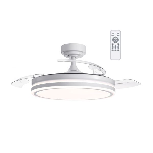 Moss White LED Ceiling Fan 72W 7920Lm CCT Dim Folding blades image 1