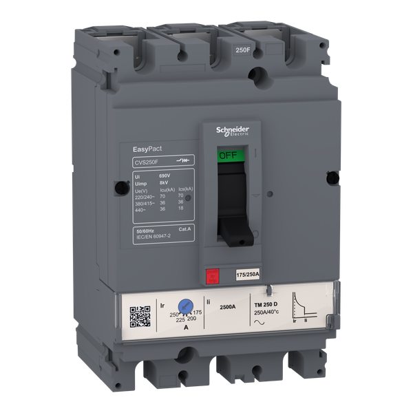 circuit breaker EasyPact CVS100F, 36 kA at 415 VAC, 50 A rating thermal magnetic TM-D trip unit, 3P 3d image 4