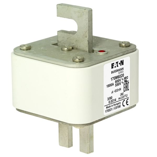 Fuse-link, high speed, 1800 A, AC 600 V, DIN 3, 76 x 76 x 109 mm, aR, DIN, IEC, single indicator image 5