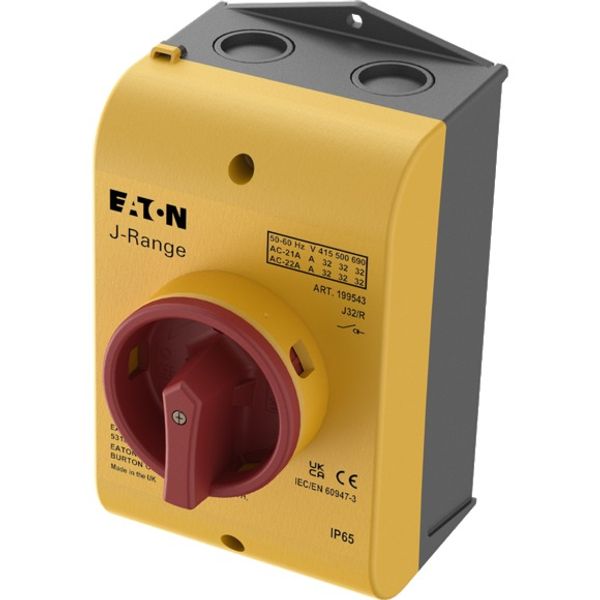 Main switch, 32 A, surface mounting, 3 pole, Emergency switching off function, With red rotary handle and yellow locking ring, Lockable in the 0 (Off) image 2