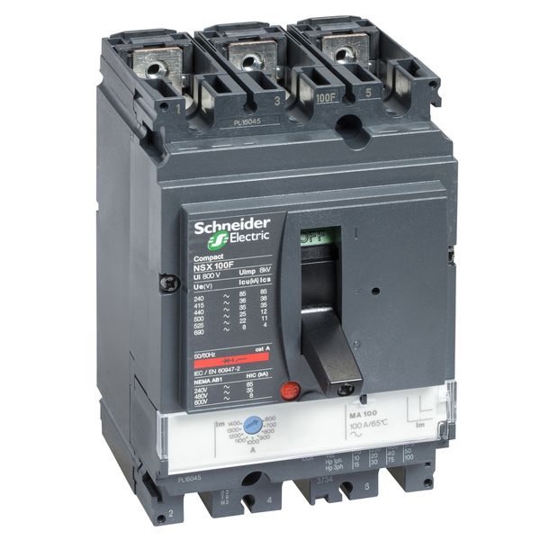 circuit breaker ComPact NSX100H, 70 kA at 415 VAC, MA trip unit 50 A, 3 poles 3d image 3