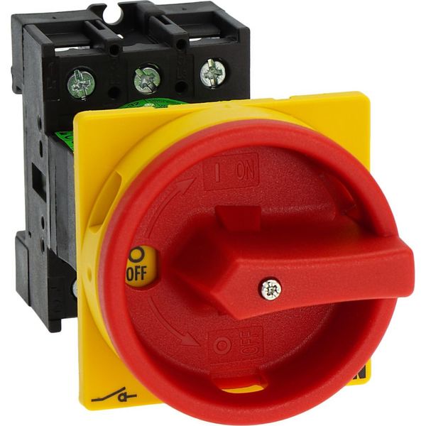 Main switch, P1, 32 A, rear mounting, 3 pole, Emergency switching off function, With red rotary handle and yellow locking ring, Lockable in the 0 (Off image 36