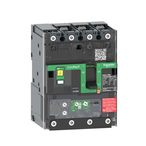 Circuit breaker, ComPacT NSXm 160E, 16kA/415VAC, 3 poles, MicroLogic 4.1 trip unit 160A, lugs/busbars image 3
