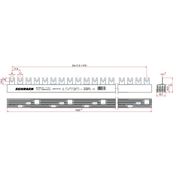 C-Busbar 4-pole, L1/L2/L3/N, 10mmý, 1m image 3