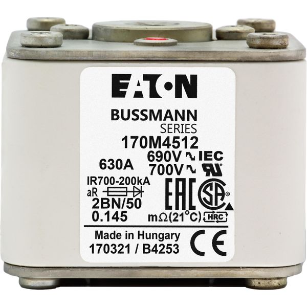 Fuse-link, high speed, 630 A, AC 690 V, size 2, 61 x 77 x 51 mm, aR, IEC, UL, single indicator, flush end, M10 image 14