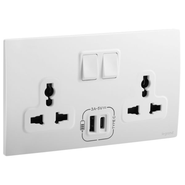 2G MULTISTANDARD SWITCHED SOCKET + USB TYPE A+C 3A MATT WHITE image 1