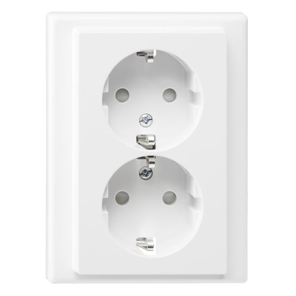 SCHUKO double socket-outlet, shuttered, screwless term., polar white, M-Smart image 3