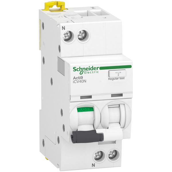 Residual current breaker with overcurrent protection (RCBO), Acti9 iCV40, 1P+N, 20 A, C Curve, 6000 A, 30 mA, AC type image 1