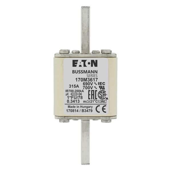 Fuse-link, high speed, 315 A, AC 690 V, compact size 1, 45 x 45 x 110 mm, aR, IEC, UL image 16