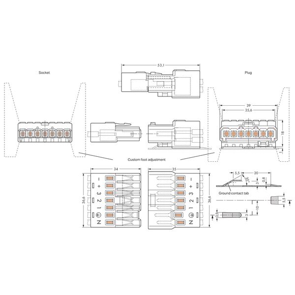 Female connector;7-pole;;white image 1