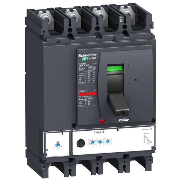 circuit breaker ComPact NSX630H, 70 kA at 415 VAC, MicroLogic 2.3 trip unit 630 A, 4 poles 4d image 3