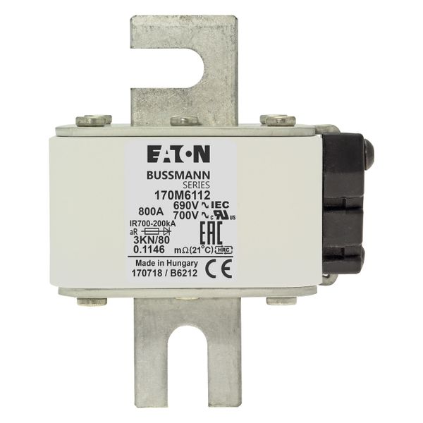 Fuse-link, high speed, 800 A, AC 690 V, DIN 3, 76 x 92 x 109 mm, aR, DIN, IEC, single indicator image 8