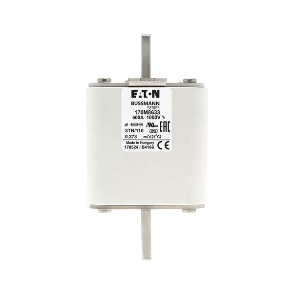 Fuse-link, high speed, 500 A, AC 1000 V, DIN 3, 74 x 90 x 139 mm, aR, DIN, IEC, single indicator image 7