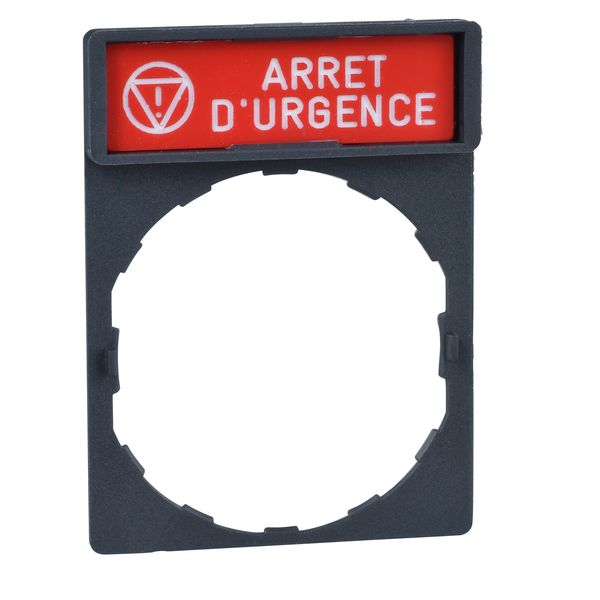 legend holder 30 x 40 mm with legend 8 x 27 mm with marking ARRET D'URGENCE image 1