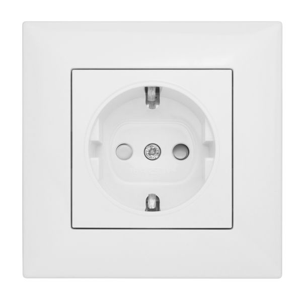 Socket outlet, safety shutter, complete, white, screw clamps image 1