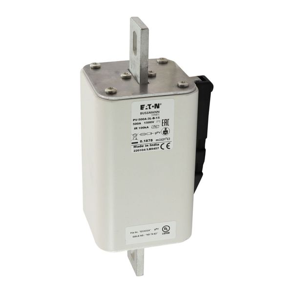 Fuse-link, high speed, 500 A, DC 1500 V, 3L, 75 x 205 mm, gPV, IEC, UL, with indicator, bolted contacts image 21