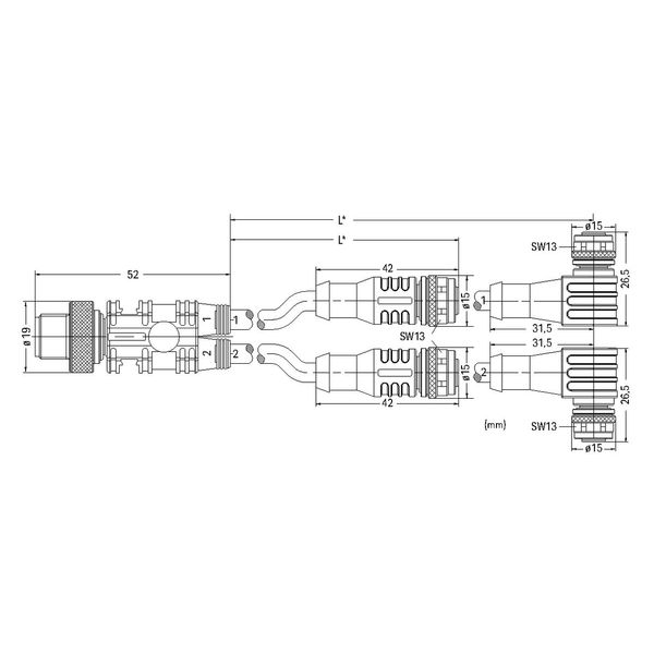 Sensor/Actuator cable 2xM12 socket angled M12A plug straight image 3