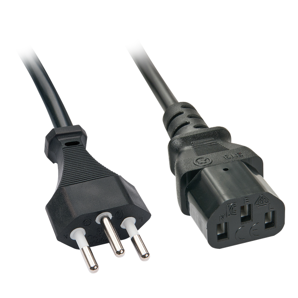 0.7m CH to C13 Mains Cable Swiss Mains Plug to IEC C13 Connector image 1