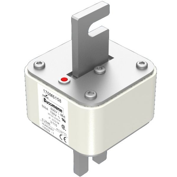 Fuse-link, high speed, 500 A, AC 690 V, DIN 3, 76 x 90 x 139 mm, aR, DIN, IEC, single indicator image 2