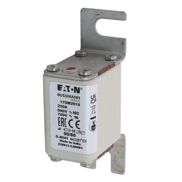 Fuse-link, high speed, 250 A, AC 690 V, DIN 00, 30 x 51 x 100 mm, aR, DIN, IEC, single indicator image 5