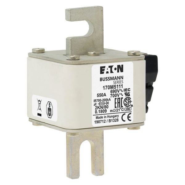 Fuse-link, high speed, 550 A, AC 690 V, DIN 2, 61 x 77 x 108 mm, aR, DIN, IEC, single indicator image 17